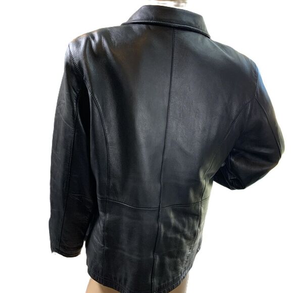 Burks Bay Black Zipper Closure Collared Leather Jacket Size Medium Vintage 90's - Picture 10 of 14